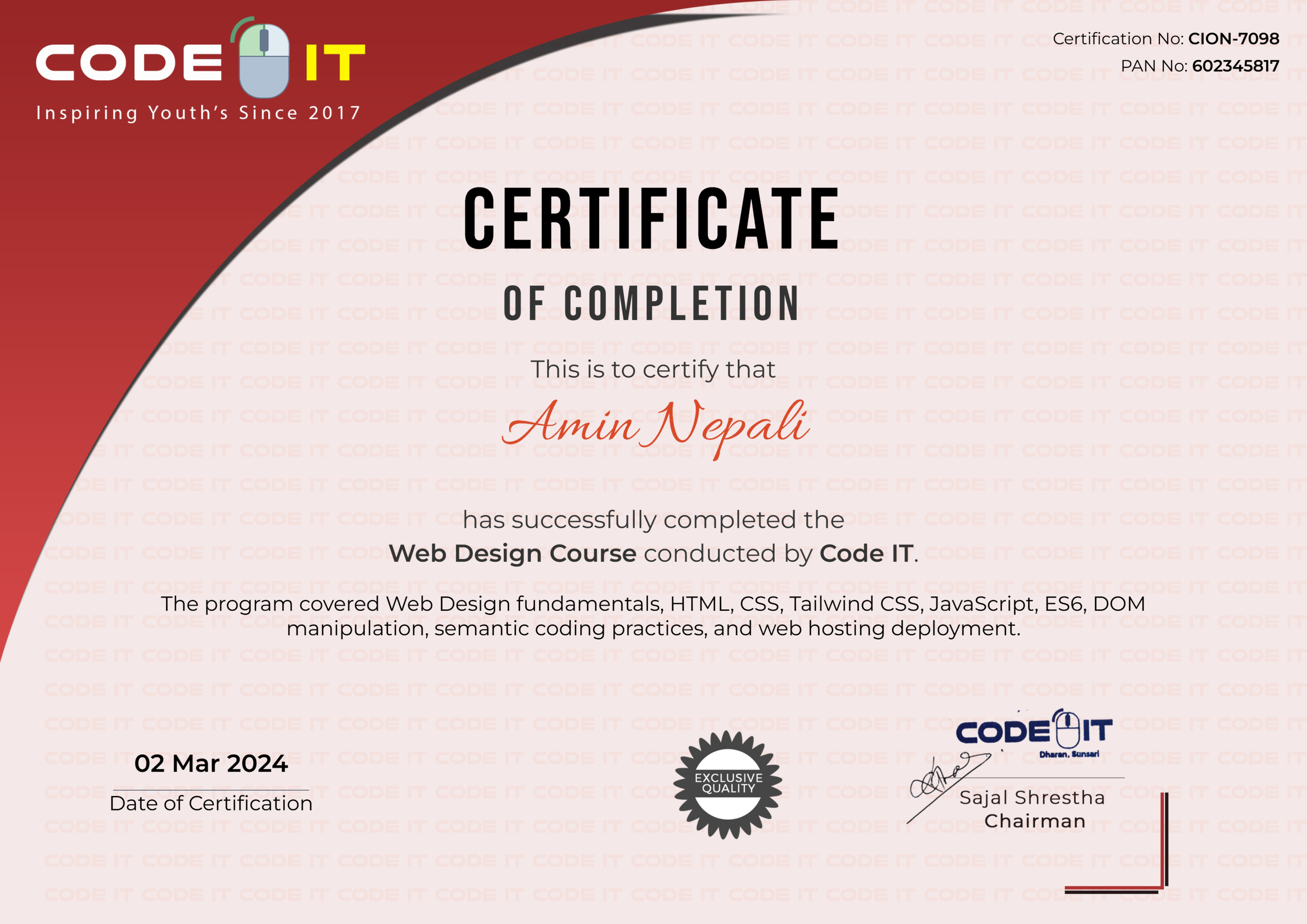 Certificate preview